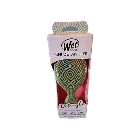Wet Brush Mini Detangle Geometric Hair Brush Less Breakage Flex Mint Green Gold - Picture 1 of 3